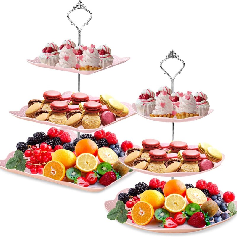 3-Layer Cupcake Stand Plastic Layered Service Stand Square Dessert Tray, Tea Party, Baby Shower and Wedding