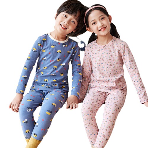 Children's boneless Lycra cotton suit for boys and girls, spring and autumn new home clothes, children's autumn clothes and long trousers