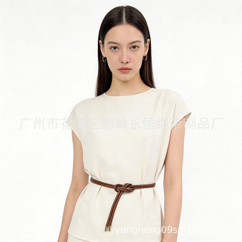 Fashionable Sheepskin Rope Knotted Belt for Women, Suitable for Dresses, Coats, and down Jackets, Waist-Cinching, Simple and Versatile Thin Leather Belt Fashionable Sheepskin Rope Knotted Belt for Women, Suitable for Dresses, Coats, and down Jackets, Waist-Cinching, Simple and Versatile Thin Leather Belt