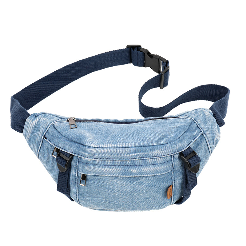 Bolso de pecho de mezclilla de nuevo estilo japonés para mujer Bolso de cintura de gran capacidad de moda de estilo occidental Bolso de mujer diagonal de un solo hombro deportivo de ocio