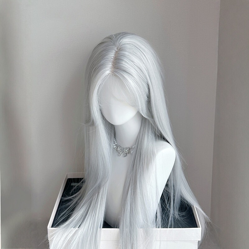 【Bright Silver Glow】Silver-Haired Hottie with Lace Front, Silver-White Middle-Parted Long Straight Hair, Full Head Wig with an Atmospheric Feel 【Bright Silver Glow】Silver-Haired Hottie with Lace Front, Silver-White Middle-Parted Long Straight Hair, Full Head Wig with an Atmospheric Feel