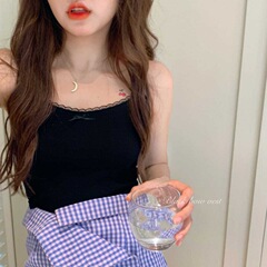 2023年夏季新款又又感蝴蝶結吊帶背心打底上衣蕾絲背心女內搭薄款