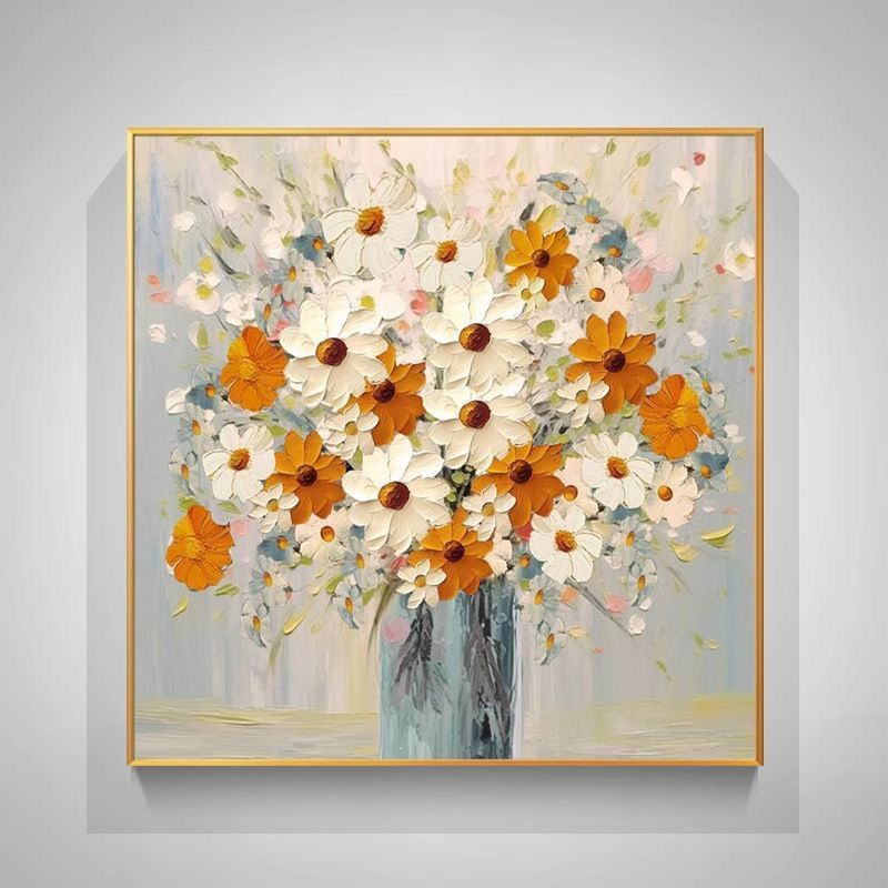 Modern Minimalist Square Texture Decorative Painting for Bedroom, Entrance Hall, Living Room, Self-Adhesive Wall Art, Dining Room Floral Mural