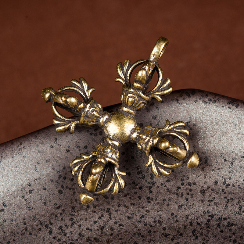 Brass Cross Vajra Pestle Xizang Instrument Handmade Pure Copper Cross Vajra Pestle Antique Keychain Copper Pendant