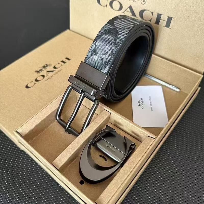 新しいハイエンド Koujia ベルトビジネス C パターンダブルバックル両面エンボス加工パンツベルトギフトボックスメンズ本革カジュアルベルト|undefined
