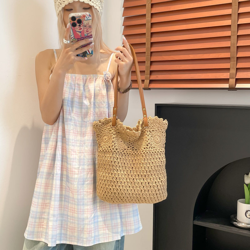 Bolso de vacaciones junto al mar 2025 verano nuevo bolso femenino Mori bolso tejido bolso de hombro de playa de gran capacidad