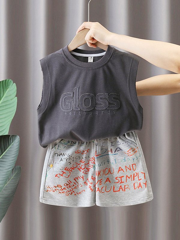 5601 traje de chaleco para niños 2025 nuevo estilo estilo occidental bebé verano sin mangas ropa niño verano traje de dos piezas marea