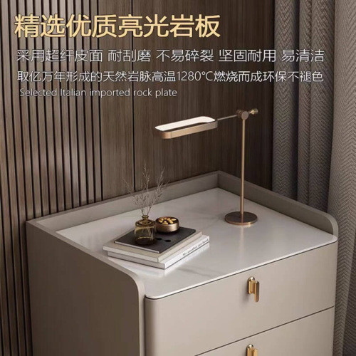 Modern Light Luxury Minimalist Bedside Table with Double Drawer, Wood and Leather Accents, Trendy Storage Cabinet for Integrated Bedside