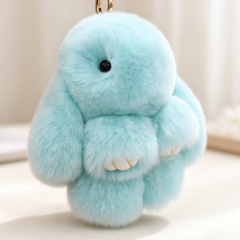 Real Rex Rabbit Fur Stuffed Rabbit Pendant Cute Plush Toy Car Keychain Rabbit Bag Pendant 2026