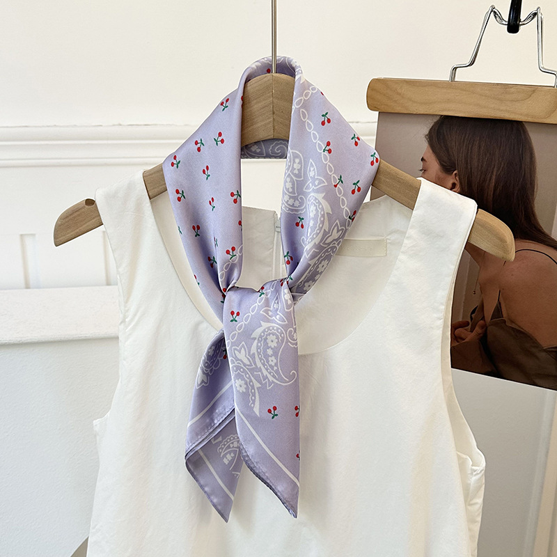 Bufanda de seda, bufanda cuadrada pequeña, nueva atmósfera coreana, pañuelo floral, cinturón para el cabello, bufanda decorativa, chal pequeño exterior