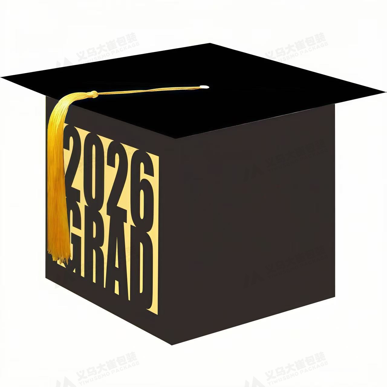 现货2026黑黄色毕业帽（带灯）