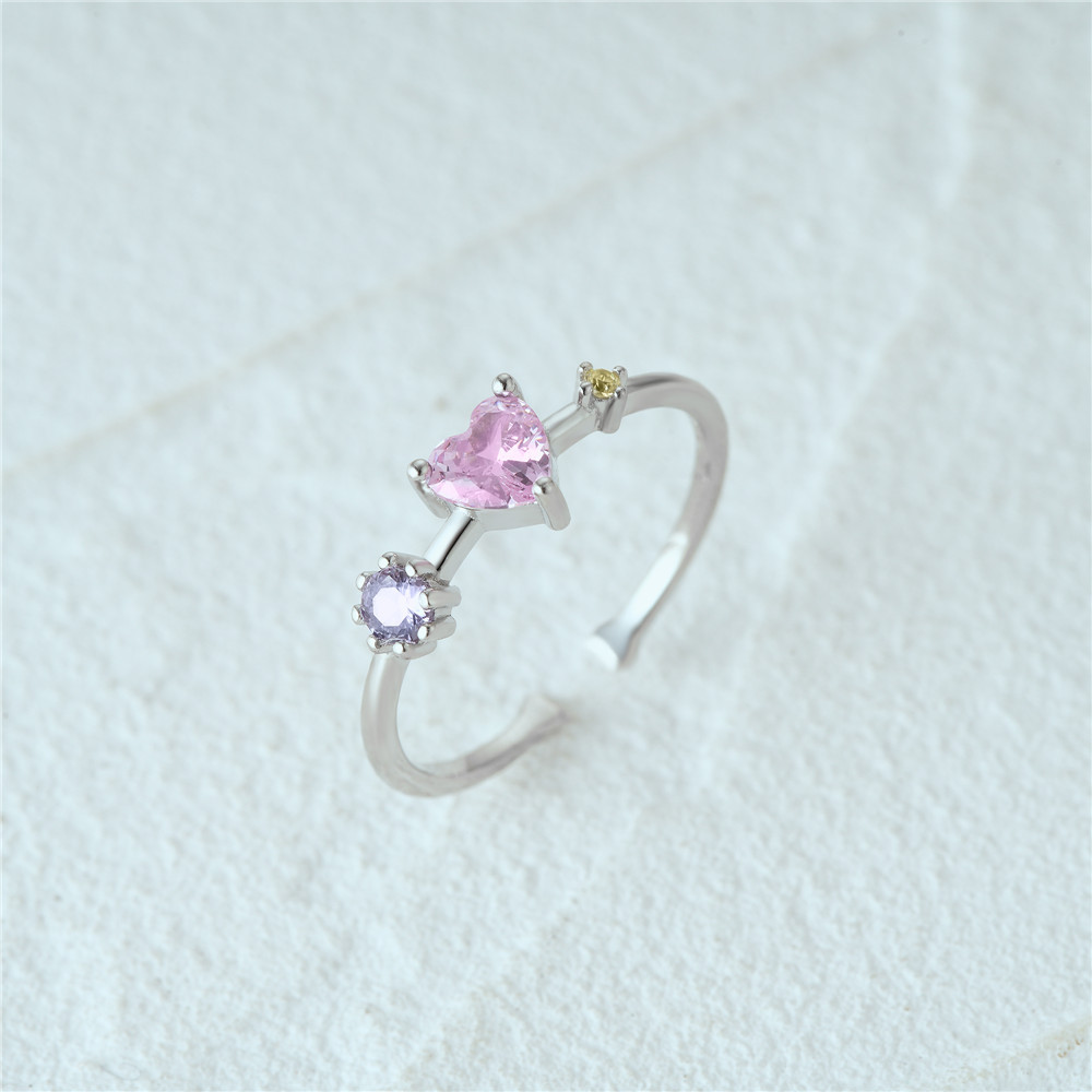 4g Weight Zircon Inlay Material Open Rings Classification Adjustable Ring Size 1 Piece Quantity Daily Occasion 925 Sterling Silver Material Heart Shape, Flower, Bow Knot Pattern Women's Gender Plating, Flowers Design Sweet, Shiny Style 925 Sterling Silver Zircon Heart Shape Flower Bow Knot Open Rings 16