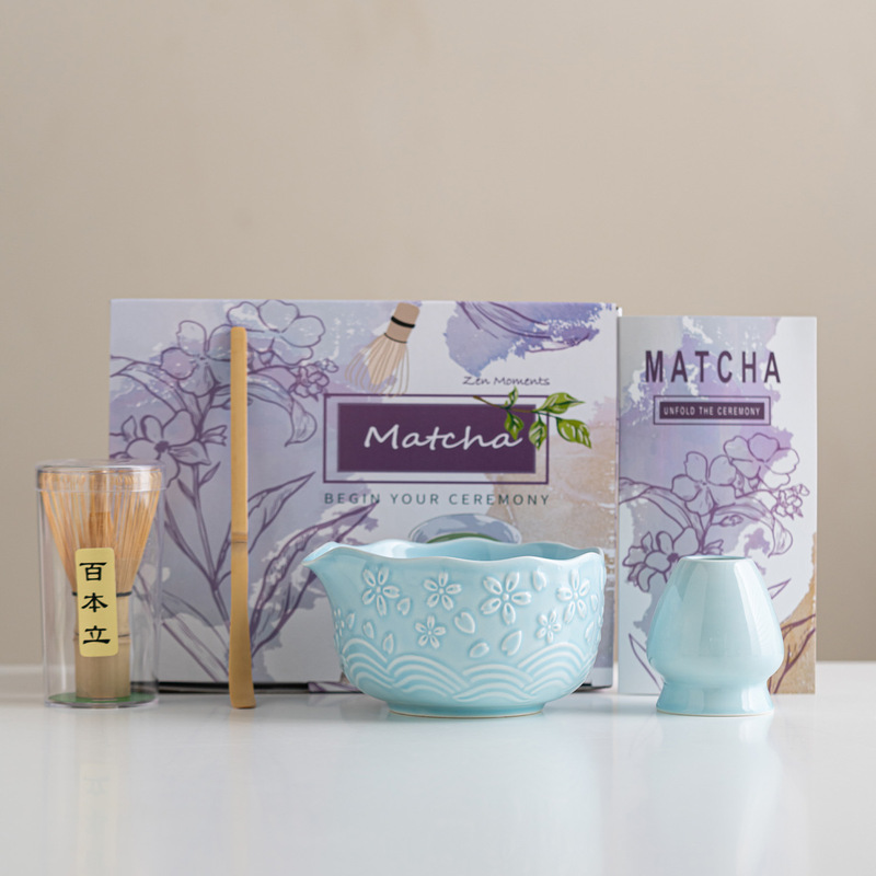 跨境樱花粉日式抹茶茶具套装7件套茶筅抹茶碗茶筅立百本立礼盒装|undefined
