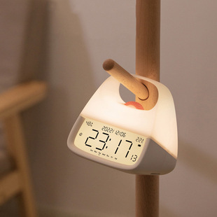 Factory New Portable Night Light with Temperature and Humidity Desktop Atmosphere Light European Style Learning Rechargeable Alarm Clock Light Cross-Border