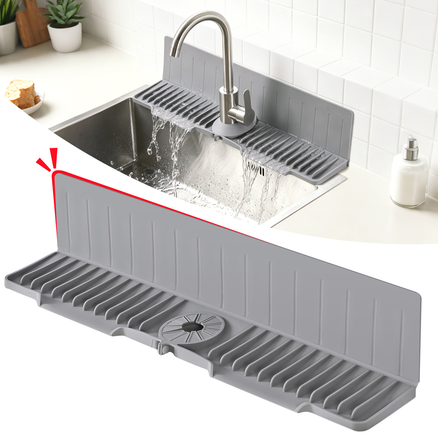 New Silicone Faucet Splash-Proof Mat with High Barrier Suction Cup Water Barrier Mat for Sink Drainage