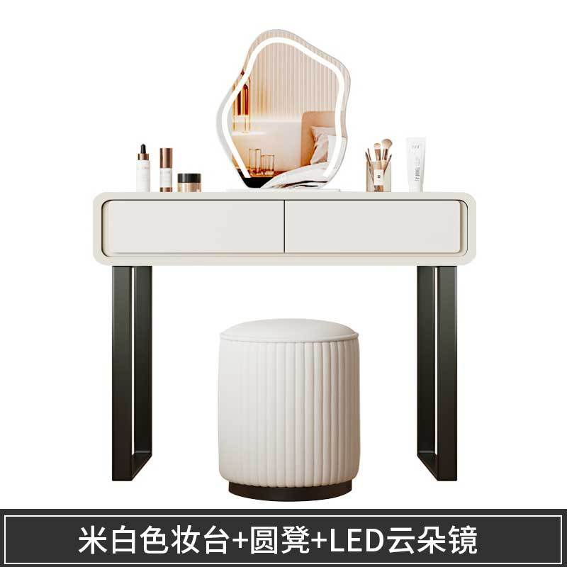 奶油风实木梳妆台斗柜一体卧室小户型轻奢高级感可伸缩梳妆桌化妆|undefined