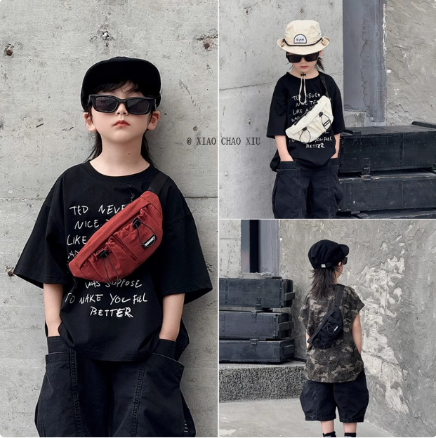 Ins Kidsren's Crossbody Bag Trendy and Cool Korean Style Relaxed Boy's Chest Bag Outdoor Travel Lightweight Sports Mobile Phone Waist Bag