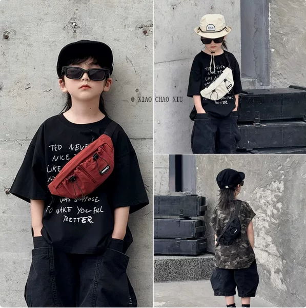 Ins Kidsren's Crossbody Bag Trendy and Cool Korean Style Relaxed Boy's Chest Bag Outdoor Travel Lightweight Sports Mobile Phone Waist Bag