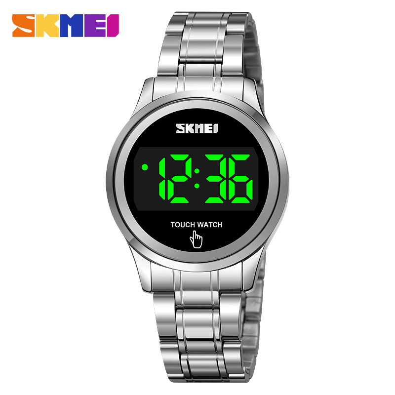 SKMEI reloj electrónico 1737 correa de acero Reloj deportivo de alarma de sincronización luminosa electrónica para mujer reloj de pantalla táctil