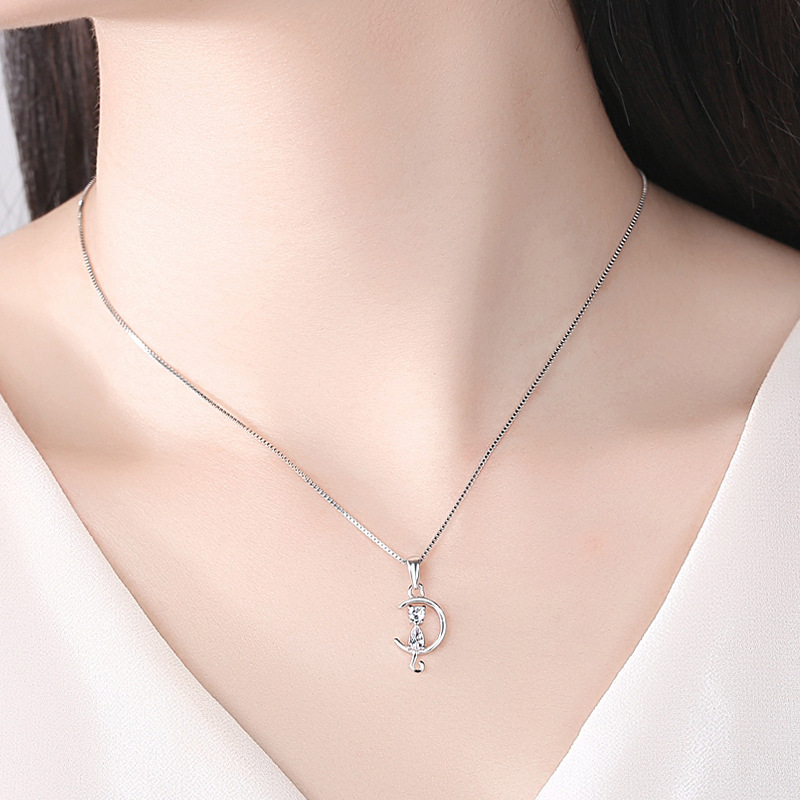 Simple plata esterlina S92 puede brillante gato COLLAR COLGANTE dulce Cadena de clavícula simple joyería femenina al por mayor transfronteriza nuevo producto
