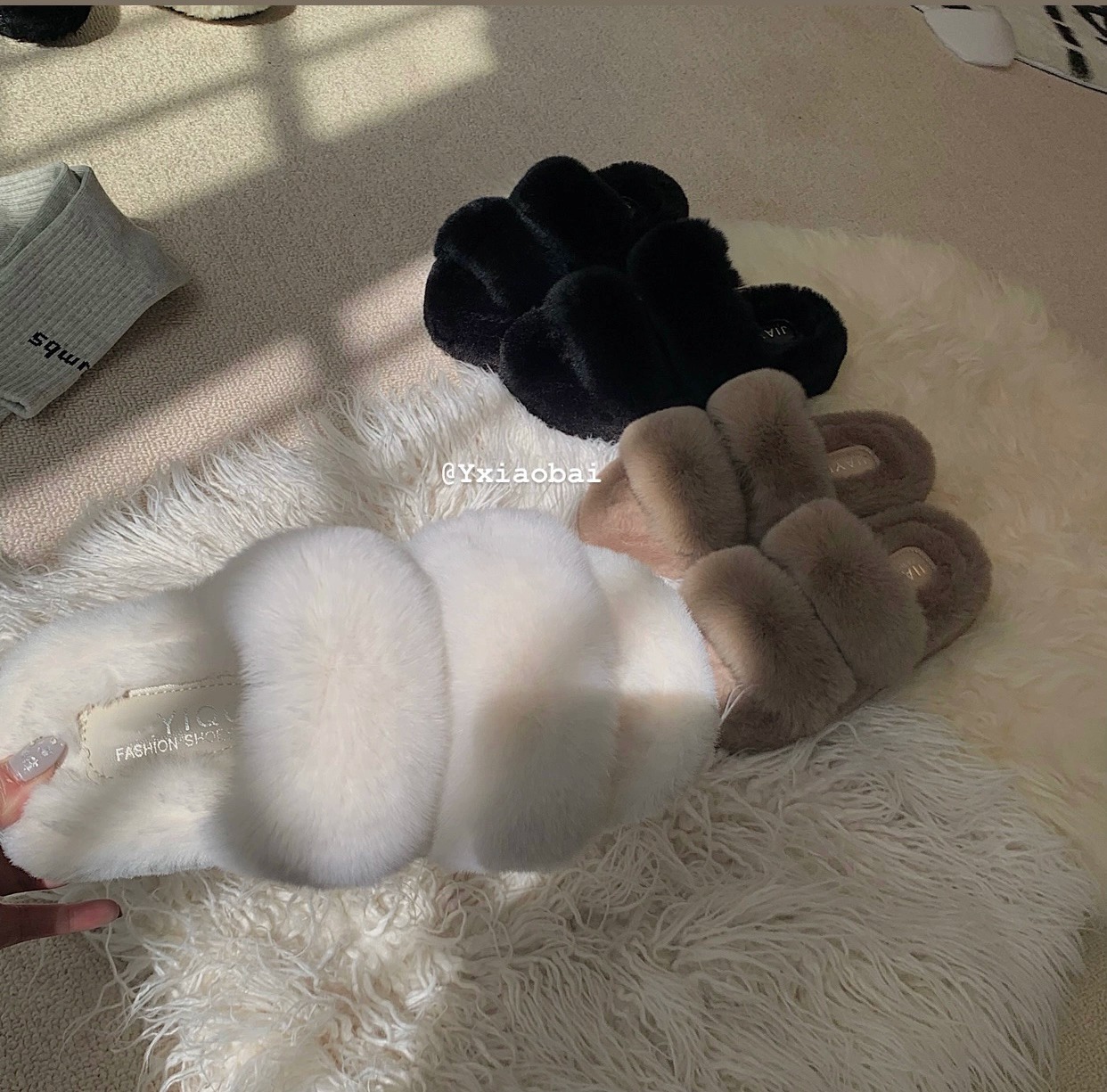 Woman Fleece Closed-Toe Open-Toe Summer Autumn Outdoor Warm Soft Non-Slip Slippers_voghion.com