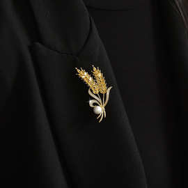 金色麦穗高档奢华胸花珍珠镶钻水晶轻奢胸针大衣西装送礼别针