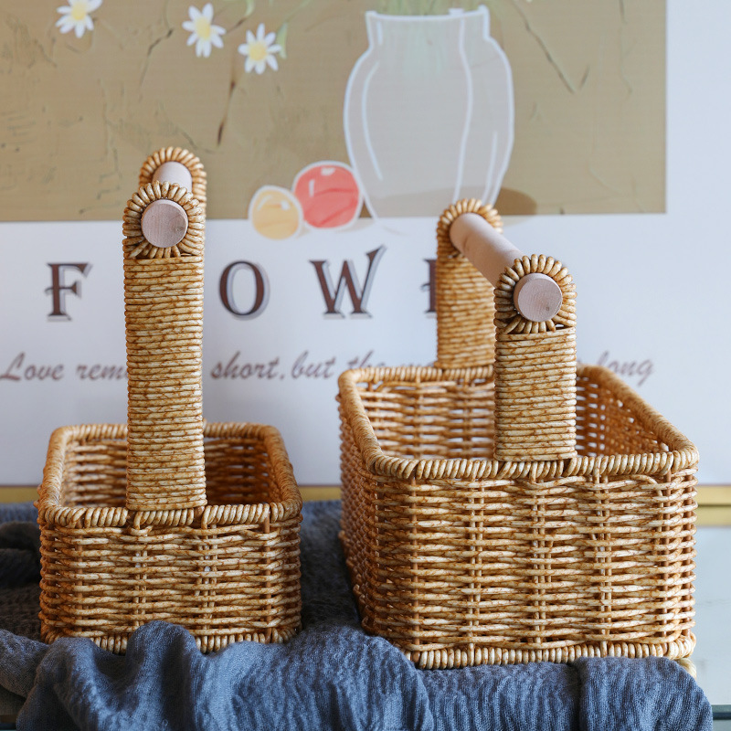 Japanese desktop storage box ins style bedroom skin care product remote control basket imitation rattan light luxury portable fruit basket