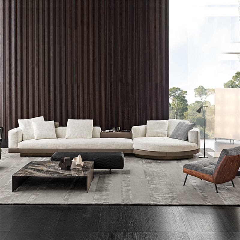 Sofá de sala de estar minimalista italiano combinación de muebles de villa de alta gama, capa plana de tela de lujo ligera, sofá de esquina conjunto