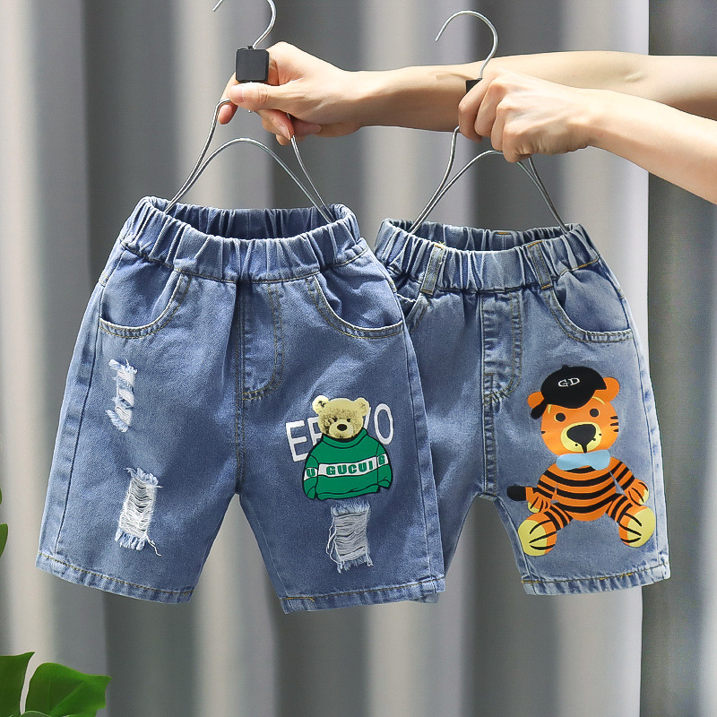 2022 summer shorts denim bear print bear fashion trend internet celebrity bear jeans boys and girls shorts