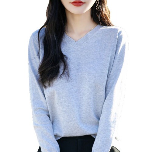 Cotton Knit Sweater for Women, V-Neck, Long Sleeve, Thin Innerwear—Spring and Autumn Top, Loose-Fitting Pullover Base Layer