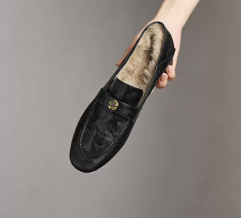 Retro blommiga loafers med fleecefoder och mellanhög klack dam_voghion.com