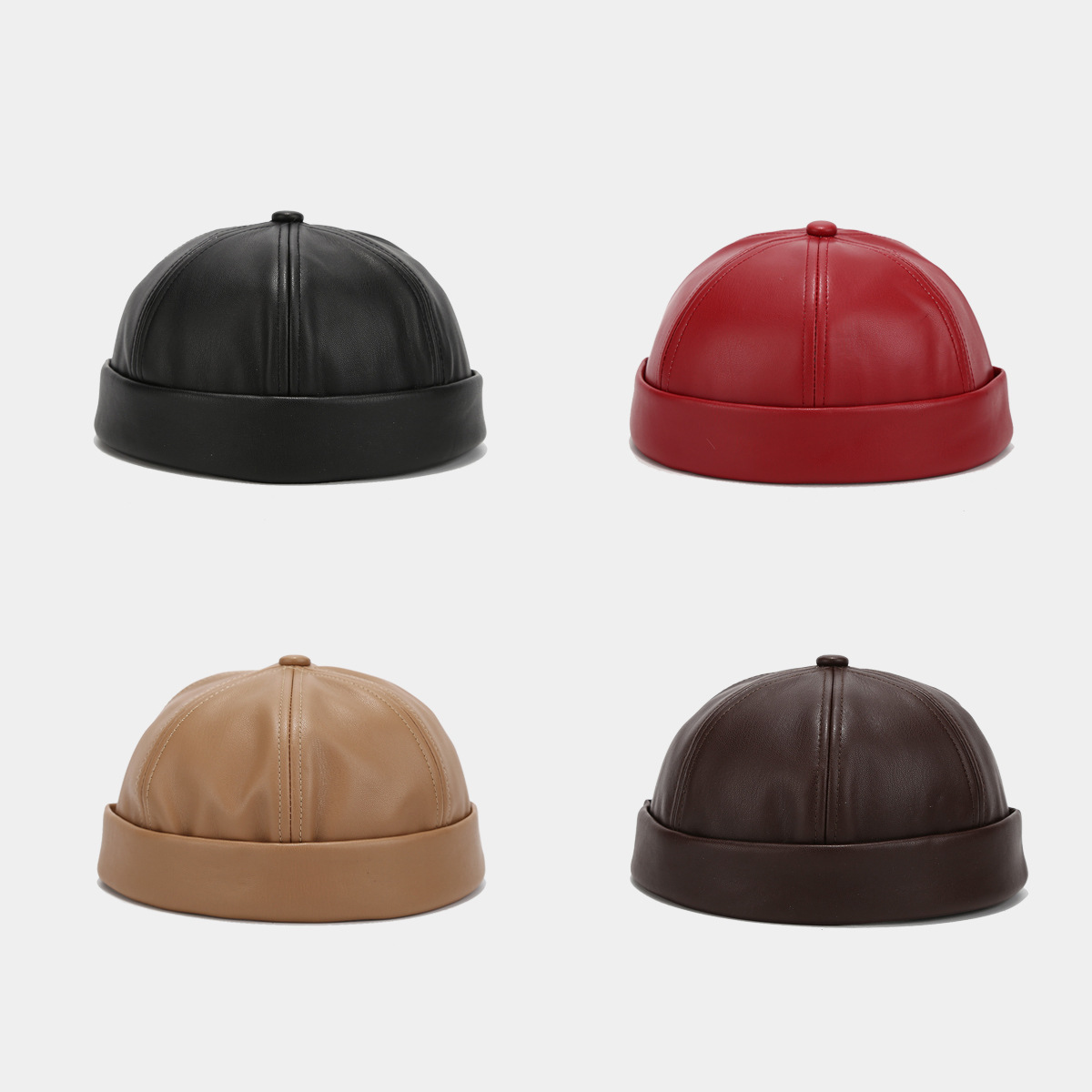 112g Weight Chinese landlord hat, Beanie Hat Hats Type Holiday, Daily Occasion Pu Leather Material Solid Color Pattern Spring, Autumn Season Unisex Gender Retro, Classic Style Style Eaveless Rim Unisex Retro Classic Style Solid Color Eaveless Chinese Landlord Hat Beanie Hat 无