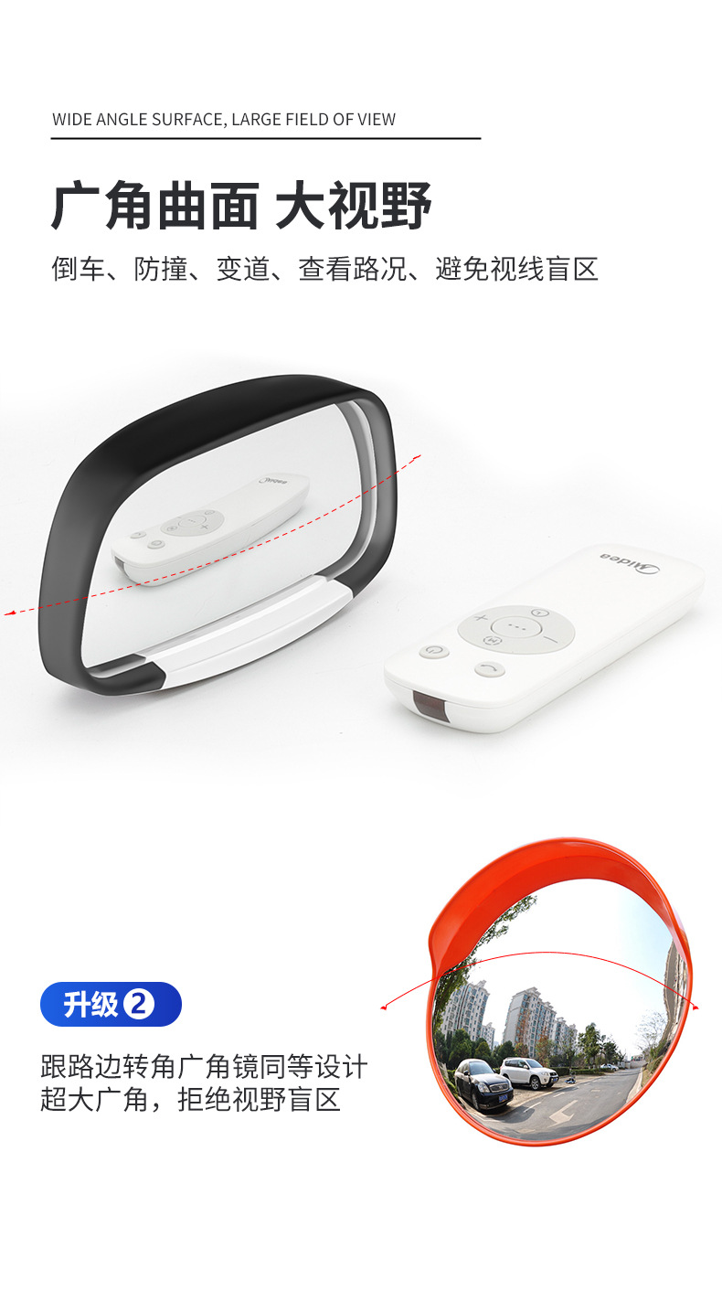 The new high-definition coach car auxiliary 360-degree reversing rearview mirror is equipped with a large field of view convex blind area auxiliary mirror.