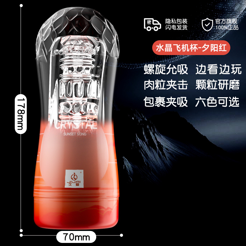 Jiuai Crystal Aircraft Cup Manual Male Masturbator with Telescopic Textured Sleeve — detail image 6