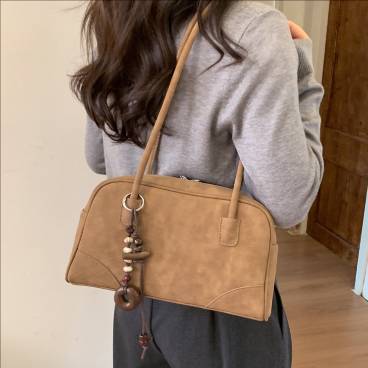 Bolsa de bolos de cuero de lona retro para mujeres 2025 invierno nuevo bolso de brazo de alta calidad bolso de almohada universal bolso de hombro image 1