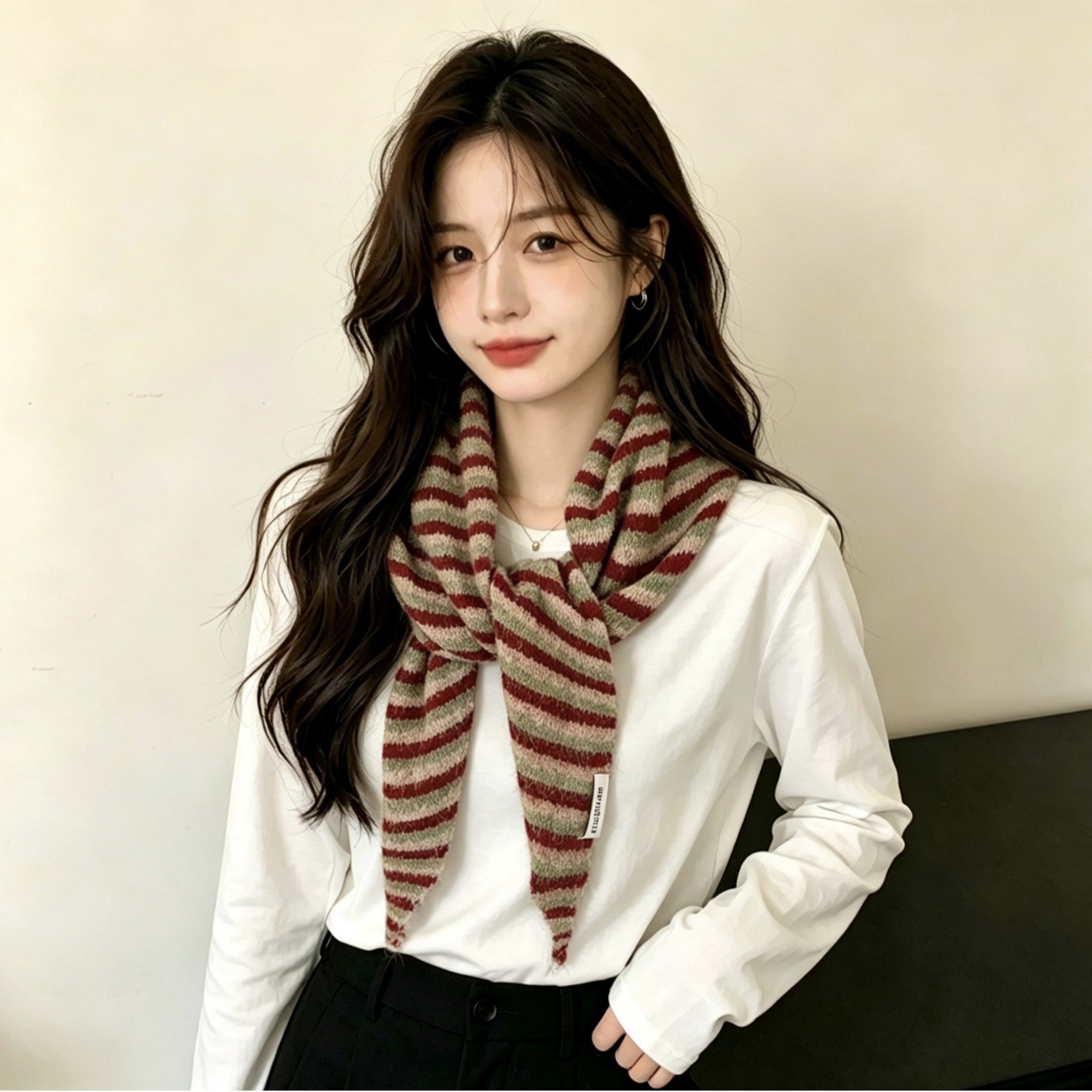 Korean Artistic Style Striped Triangle Shawl for Women, Fashionable Autumn and Winter Neck Scarf, Versatile Knitted Shawl for Students