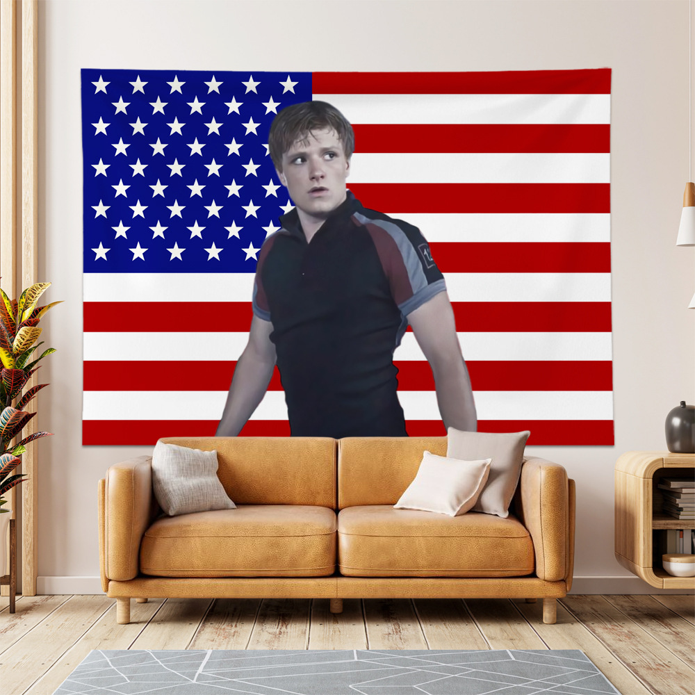 (2개) SOS QUINN CHAOS 레코드 표지 태피스트리 스타가 성조기 태피스트리를 걸고 포즈를 취하고 있습니다.