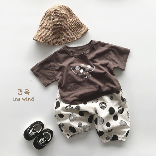 Instagram style~ Bamboo cotton cropped pants 2024 summer new boys' and girls' thin pure cotton polka dot printed Korean-style pants