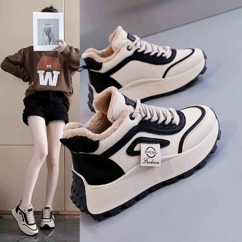 厚底阿甘老爹鞋女加绒雪地靴女2025新款运动鞋女士高帮棉鞋AM1096
