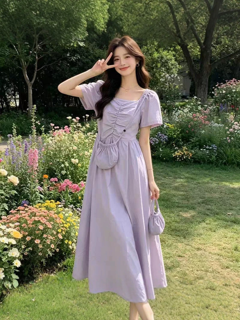 Summer solid colored elegant classic dress