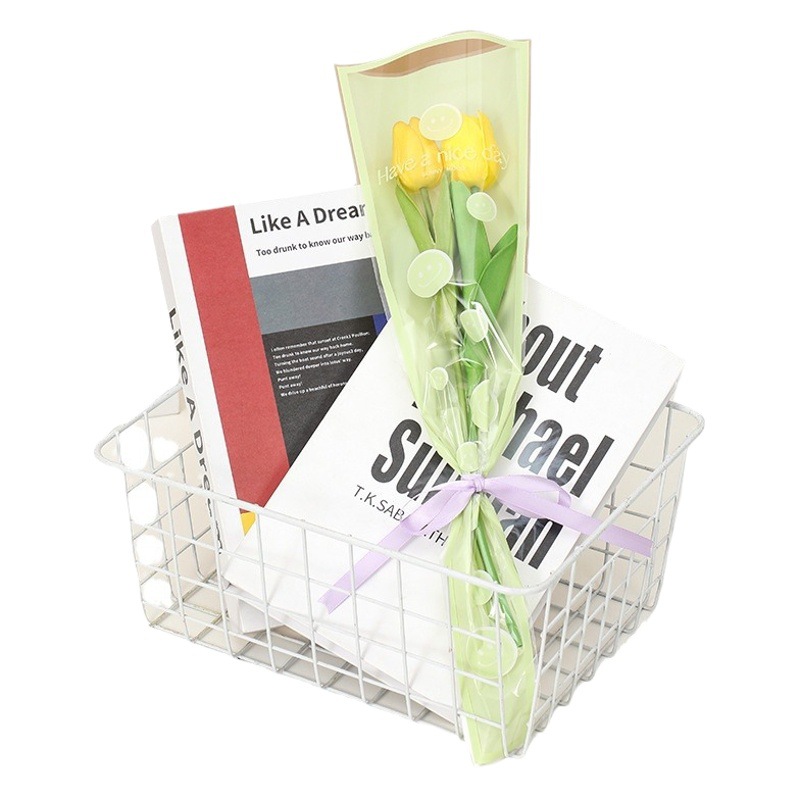 Bolsa de embalaje de un solo ramo transparente borde dorado marco simple bolsa de flores material de la tienda de flores al por mayor bolsa de múltiples piezas floral