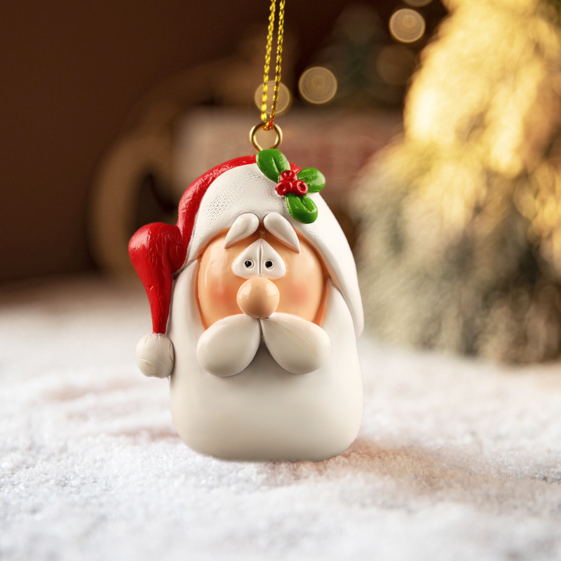  new Christmas resin elderly snowman elk Pancake Man Christmas pendant hanging small ornaments decorations