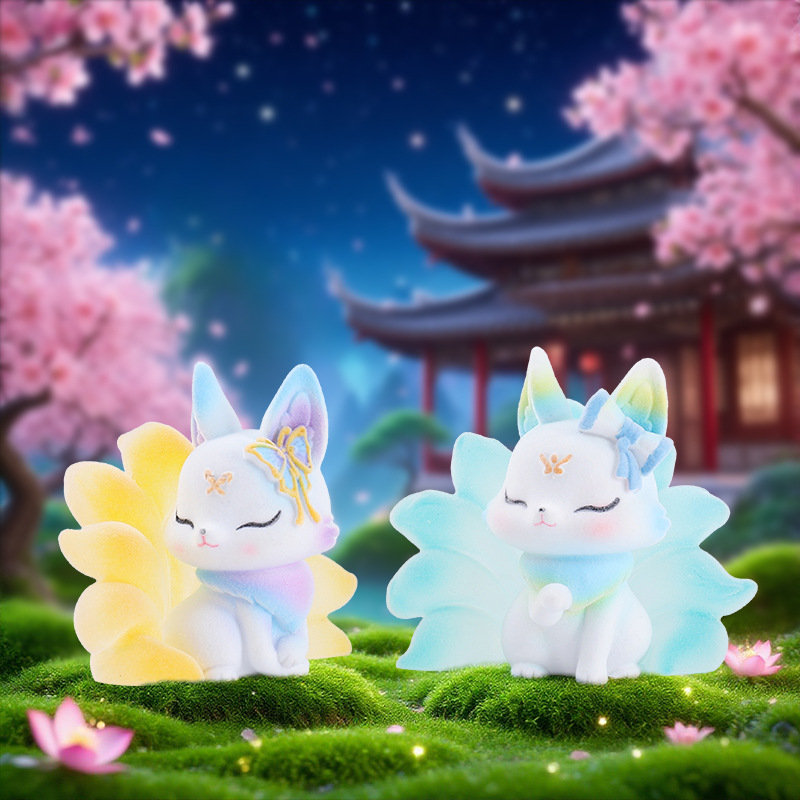 景勝地で人気の山海九尾狐植毛版ブラインドボックス中国風シリーズ置物玄関ホールリビングルーム装飾卸売