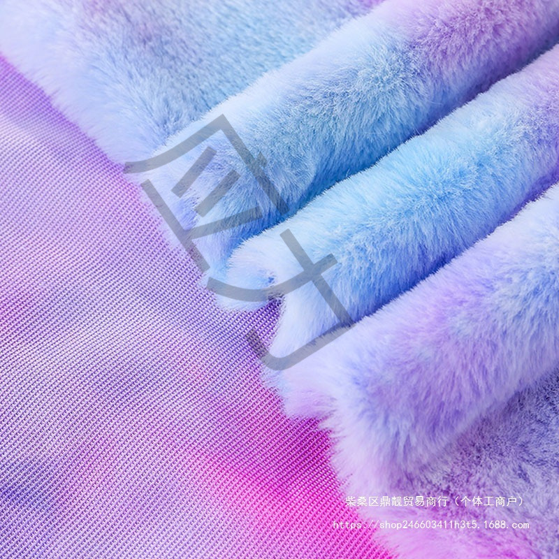 New Thickened Imitation Rex Fabric Tie-Dye Plush Fabric Gradient Rainbow Leather Coat Fabric