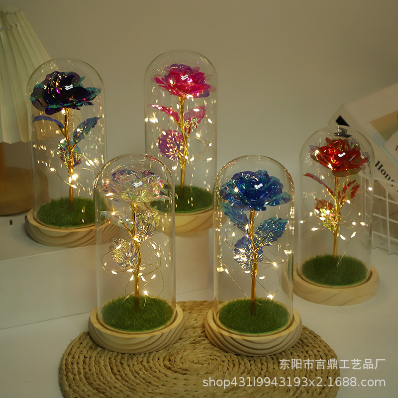 Gold leaf flower simulation everlasting flower glass lampshade rose birthday gift stall Valentine's Day gift box finished product