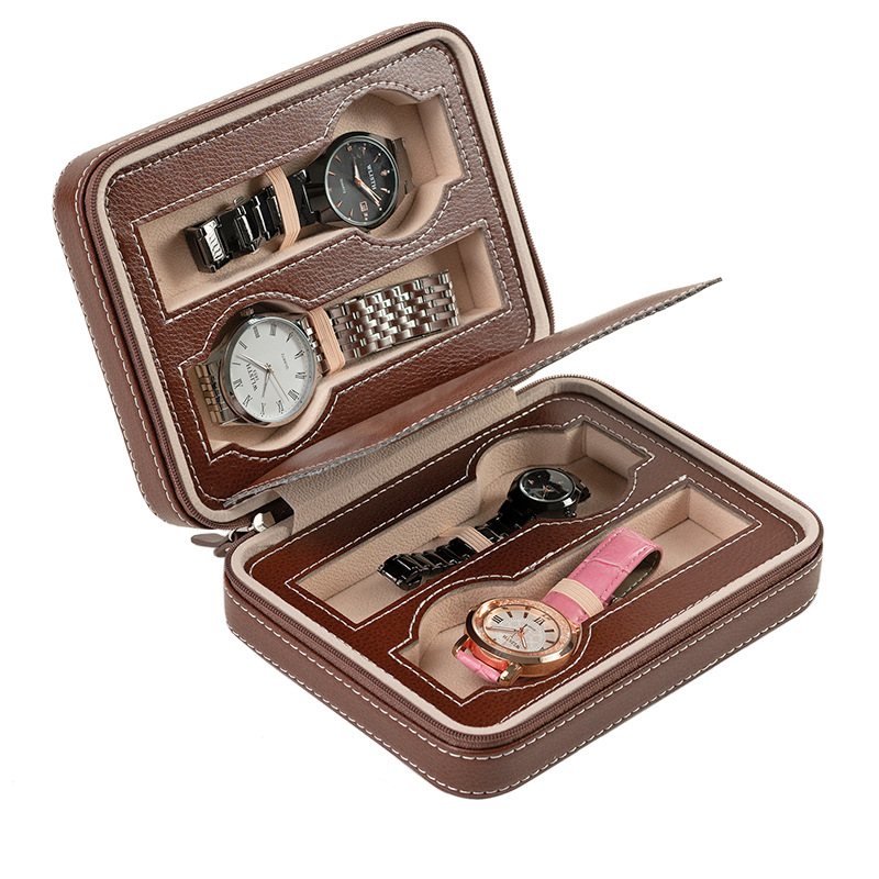 Storage 4-Slot Flip-Top Zipper Large-Capacity Double-Layer Watch Box Gift Box Watch Packaging Business Gift