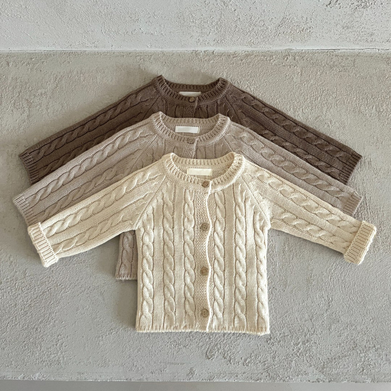 Boys Sweater Jacket 2025 New Spring Baby Pure Color Knitted Cardigan Fashionable Baby Girl Twist Sweater