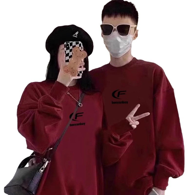 버건디 WEI YI 여성의 이른 봄 가을과 겨울 2024 드래곤 년 새 기모 미국 복고가없는 생활 년 옷