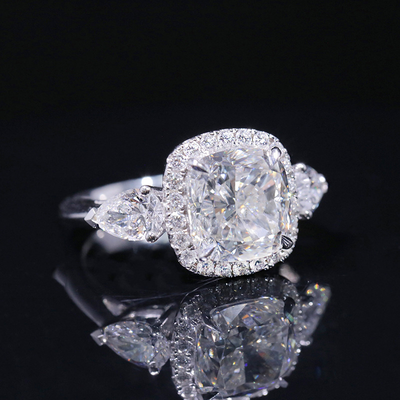 Luxury Full Diamond 5 Carat Cushion Diamond Ring Female Diamond Open Ring Wholesale display picture 2