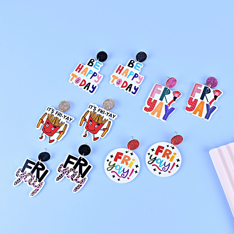 Кулон-слово 'New Friday Happy Day Earrings Cross -border FRIYAY Friday Happy Firebird French French French French French Fried Leopard Ear Female Women'
